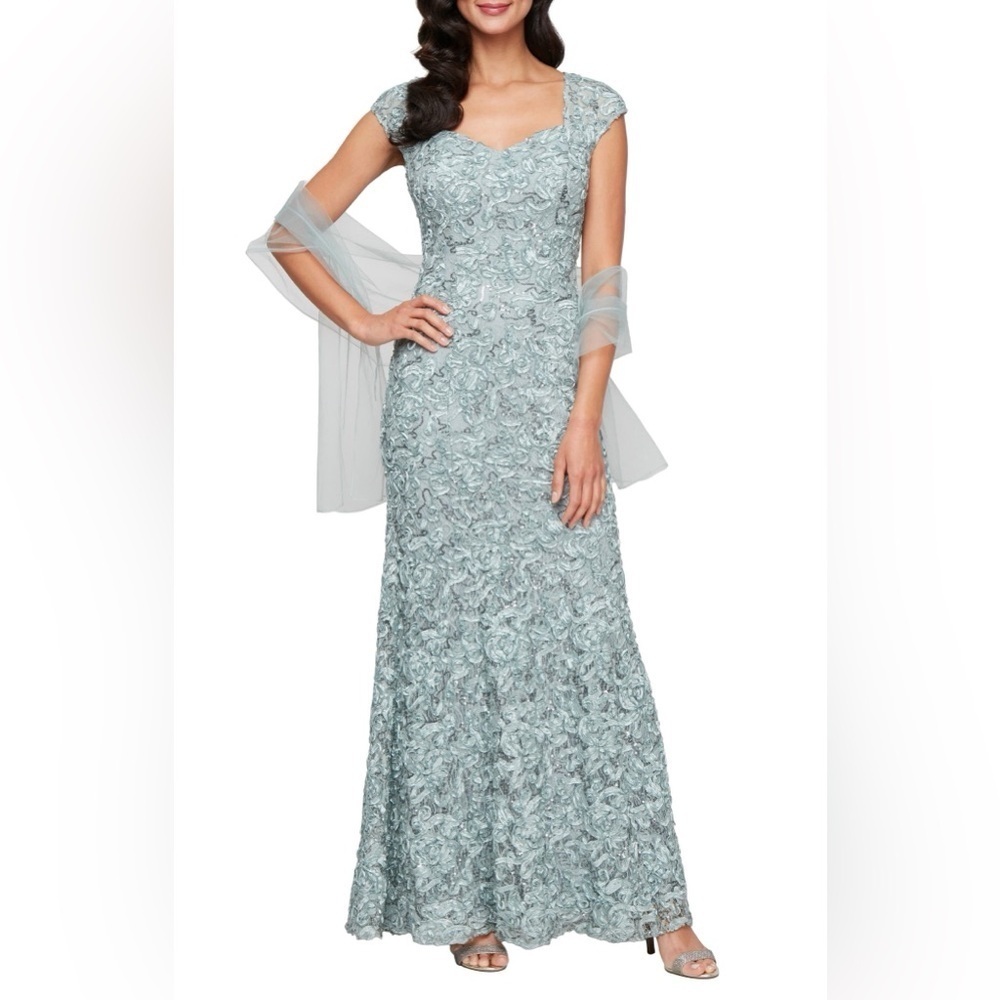 Soutache Sequin Lace A-Line Gown with Wrap
